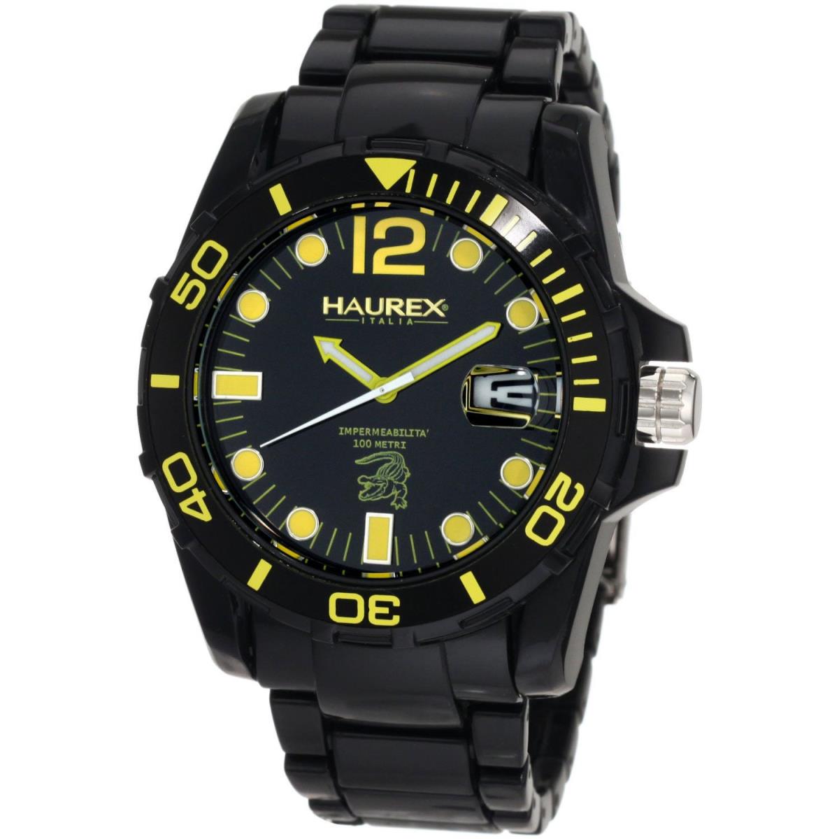 Haurex Italy Men`s N7354UNY Caimano Yellow Indices Luminous Plastic Date Watch