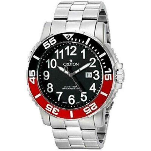 Croton Stainless Steel Analog Display Quartz Watch Red and Black Bezel
