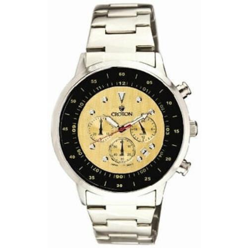 Croton Stainless Steel Chronograph Watch with Pineapple Dial and Black Flange