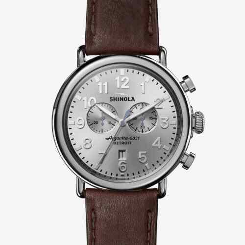 Shinola The Runwell Chrono 47MM Brown Leather Strap Watch S0120077936