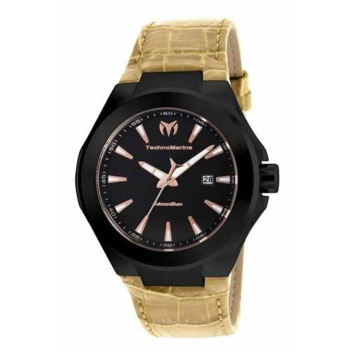 Technomarine Moonsun Men`s Rose Gold Black TM-117016 Leather Watch 44mm