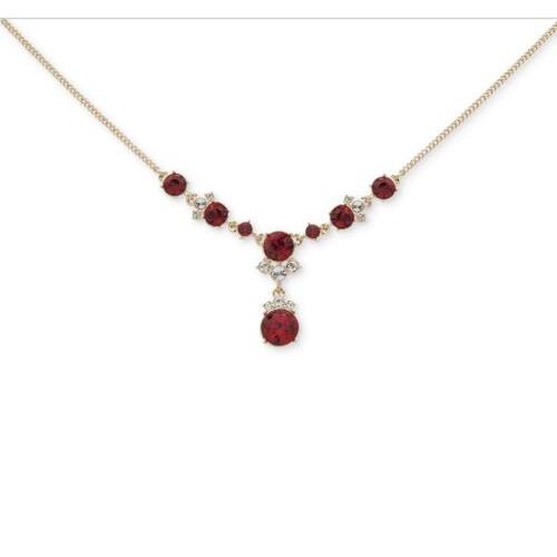 Givenchy Red Gold Tone Crystal Y Necklace Jm3q