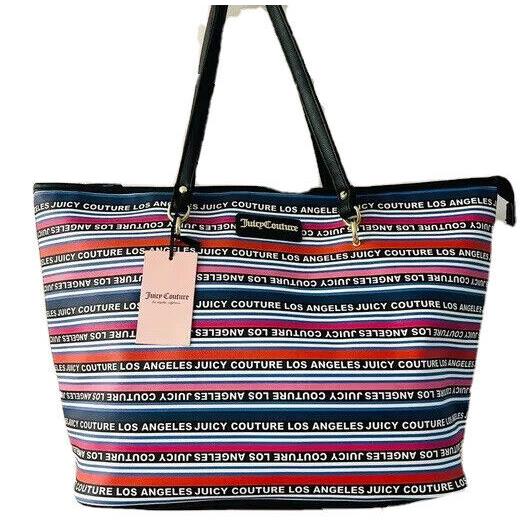 Juicy Couture Sporty Stripe Oops a Daisy Striped Logo Tote Bag Retail