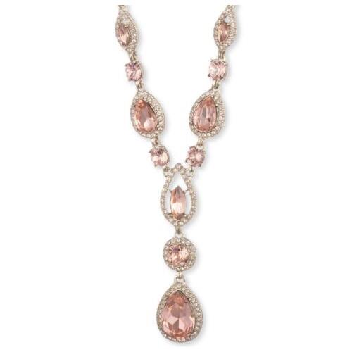 Givenchy Gold Tone Peach Crystal Lariat 16 Plus 3 Necklace Q169
