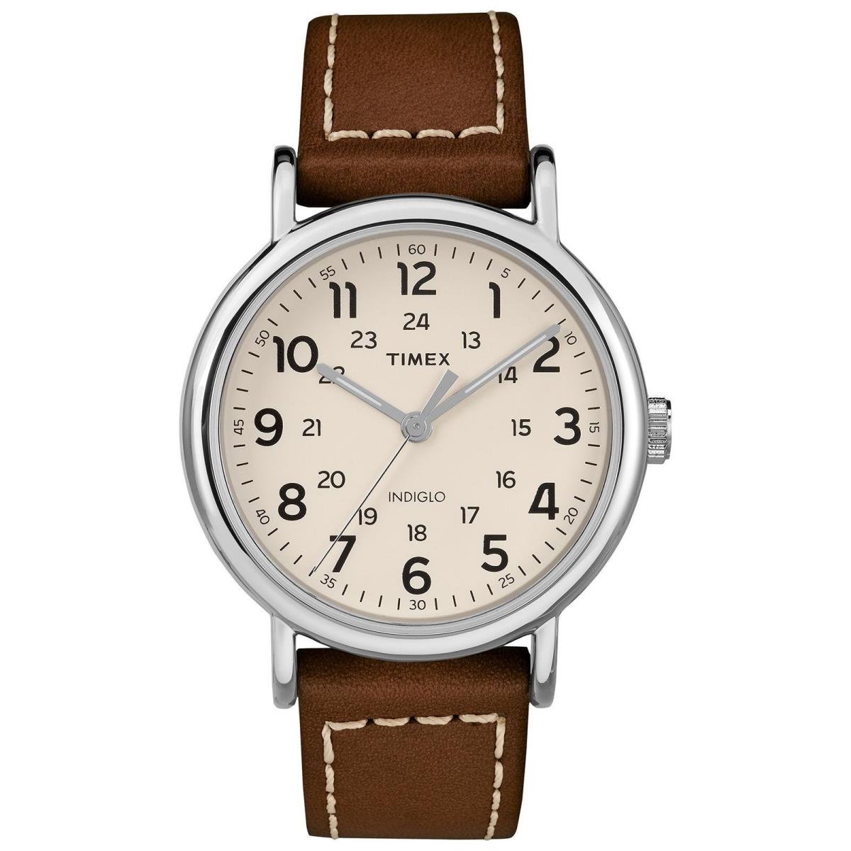 Timex TW2R42400 Weekender Brown Leather Strap Watch Indiglo 40MM