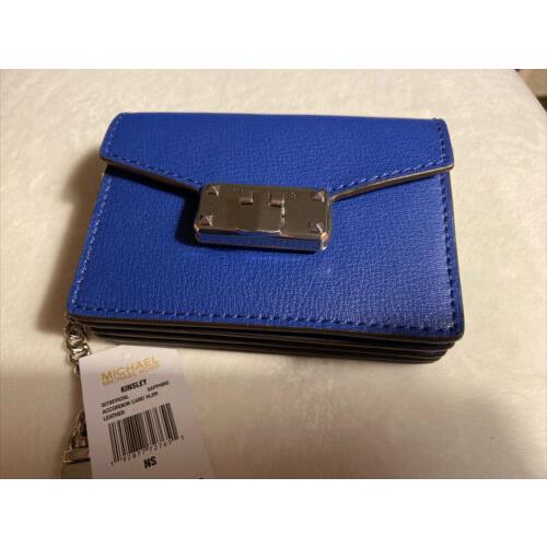 Michael Kors Leather Kinsley Accordion Key Card Holder Wallet Blue