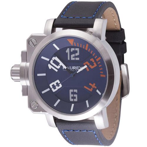 Haurex Italy Men`s 6A508UON Gun Blue Dial Black Leather Wristwatch
