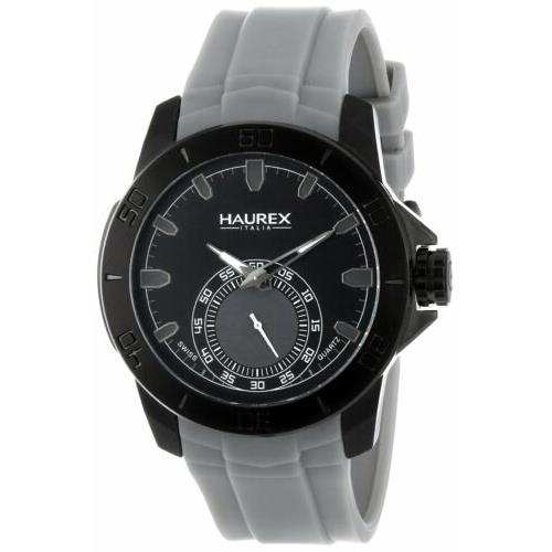 Haurex Italy Men`s 3N503UJJ Acros Black Coated Steel Grey Rubber Strap Watch