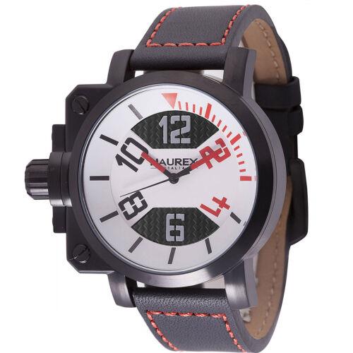 Haurex Italy Men`s 6A508URN Gun Black Leather Wristwatch
