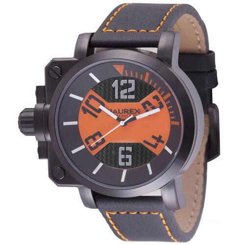 Haurex Italy Men`s 6N508UON Gun Luminous Black Leather Wristwatch