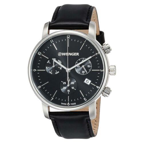 Wenger Men`s Watch Urban Classic Chronograph Black Leather Strap 01.1743.102