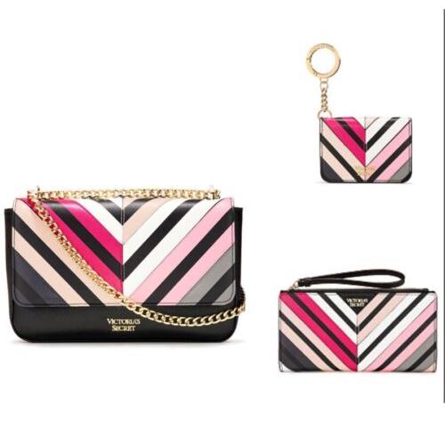 Victoria`s Secret VS Multicolor Chevron Bond Street Shoulder Bag Wristlet and Card Case