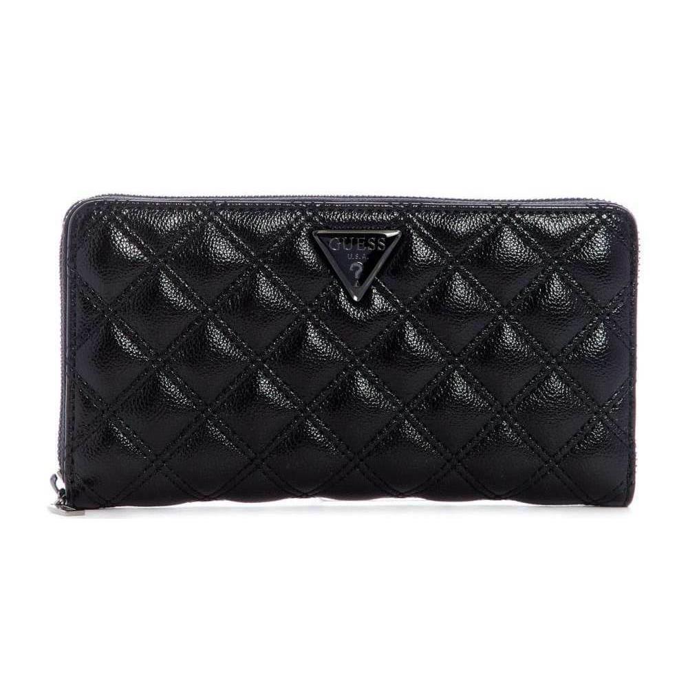 Guess Women`s Black Patent Quilted Large Zip-around Check Organizer Wallet