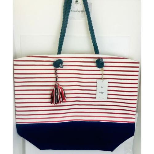 Tommy Bahama Striped Cotton Canvas Tote/beach Bag