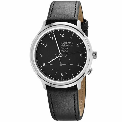 Mondaine MH1.R2020.LB Men`s Watch Helvetica No1 Regular Quartz Black Dial Strap