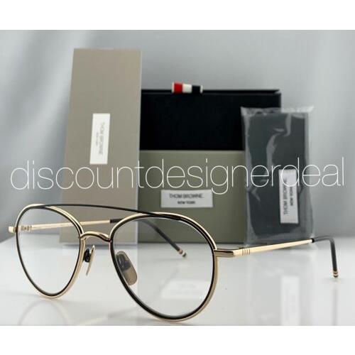Thom Browne Round Eyeglasses Gold Black Frame Clear Demo TB-109-A-GLD-BLK 53mm