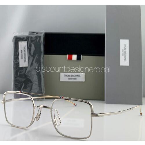 Thom Browne Square Eyeglasses TBX909-44-02 Silver Metal Clear Demo Lens 44mm