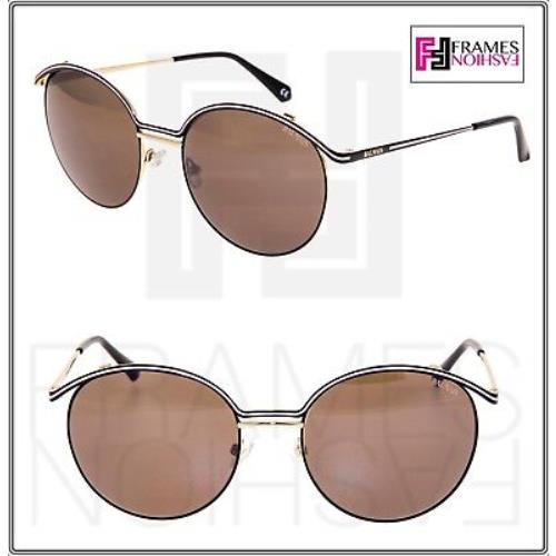 Balmain Vert Noir 2529 Black Brown Gold Round Metal Mirrored Sunglasses BL2529