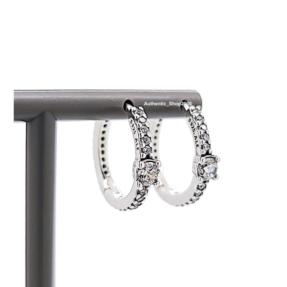 Pandora 925 Silver Sparkling Crystal Hoop Earrings 299406C01
