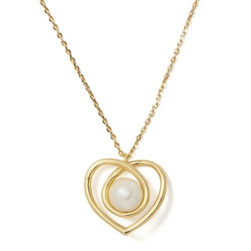 Kate Spade Infinity Pearl Heart Necklace Gold/clear Pouch Q314