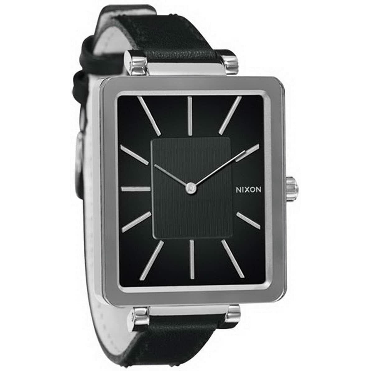 Nixon A273000 Women`s Black Leather Strap with Black Analog Dial Watch