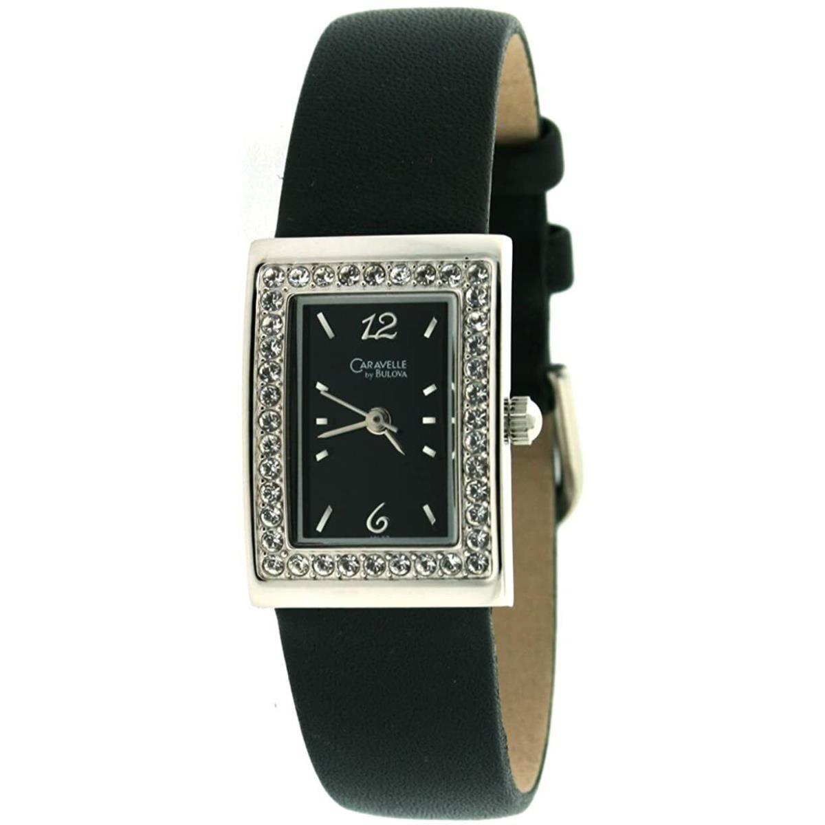 Caravelle by Bulova Ladies Watch Silver Black with Stones 43L67