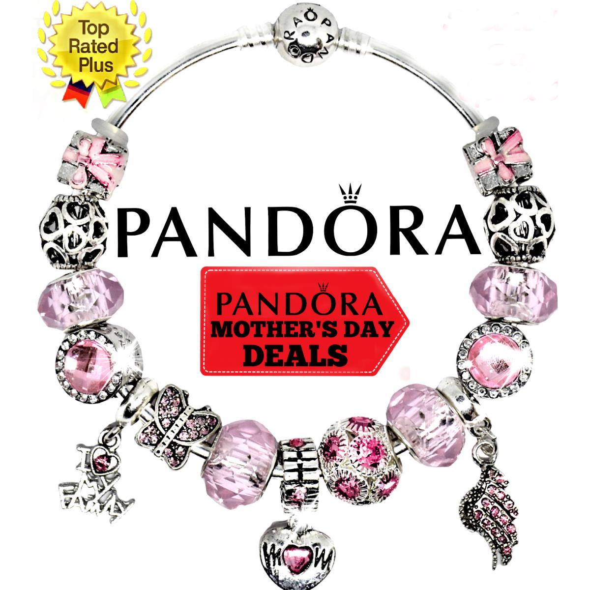 Pandora Bracelet with Pink Mom Family Themed Charms