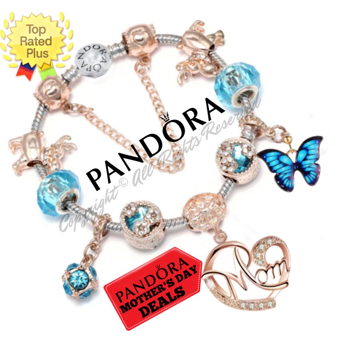 Pandora Bracelet with Rose Gold Mom Butterfly Themed Charms