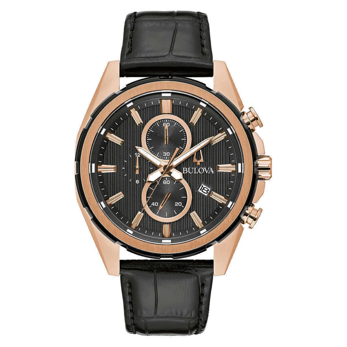 Bulova 98A262 Rose Gold-tone Stainless Steel Leather Band Chronograph Watch
