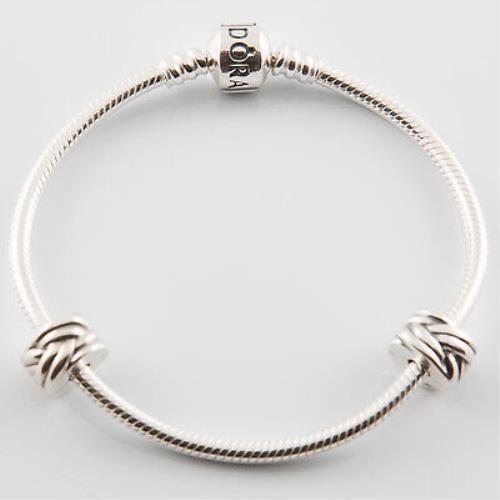 Pandora Sterling Silver Iconic W/ 2 Clips Bracelet 7.5/19CM 925 Ale
