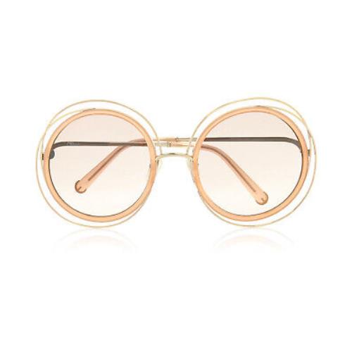Chloé Chlo Women`s Carlina Peach Round Frame Gold-tone Sunglasses 58mm