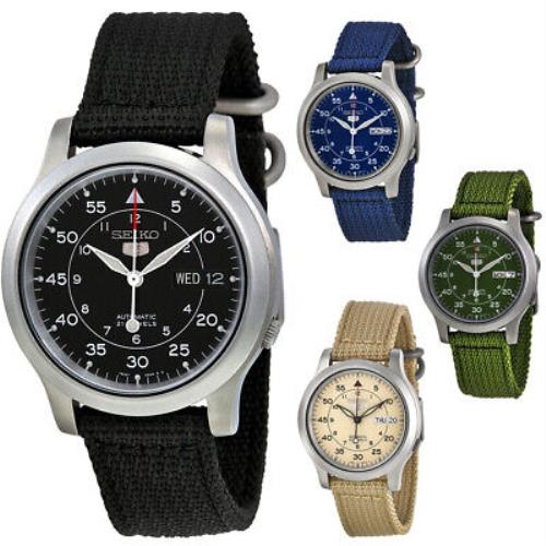 Seiko 5 Canvas Strap Automatic Stainless Steel Men`s Watch