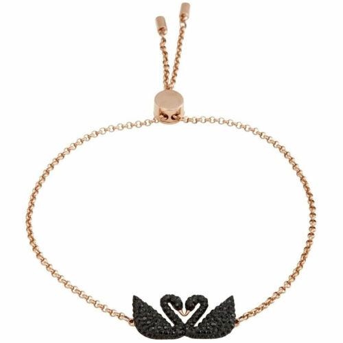 Swarovski Women`s Bracelet Iconic Swan Black Crystal Rose Gold Plated 5451389