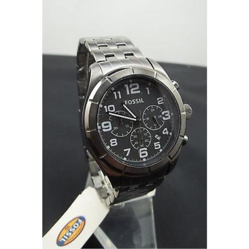 Fossil Men`s Stainless Silver Chronograph Watch Gray Dial Luminous Hands BQ1240