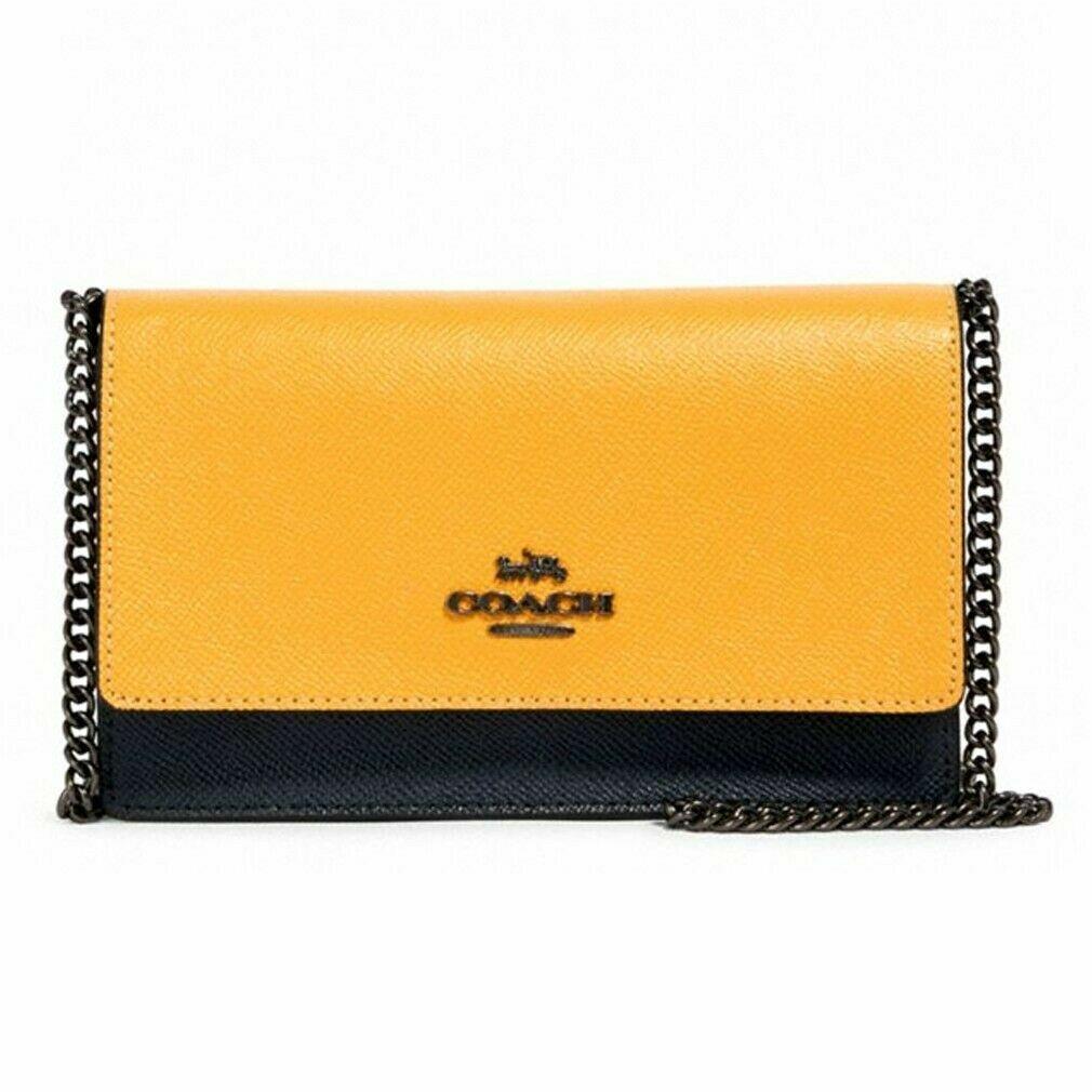 Coach 2611 Flap Belt Bag Color Block Midnight Honey Yellow Crossbody Logo