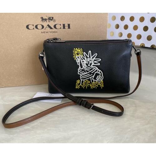 coach keith haring pebbled leather lyla crossbody