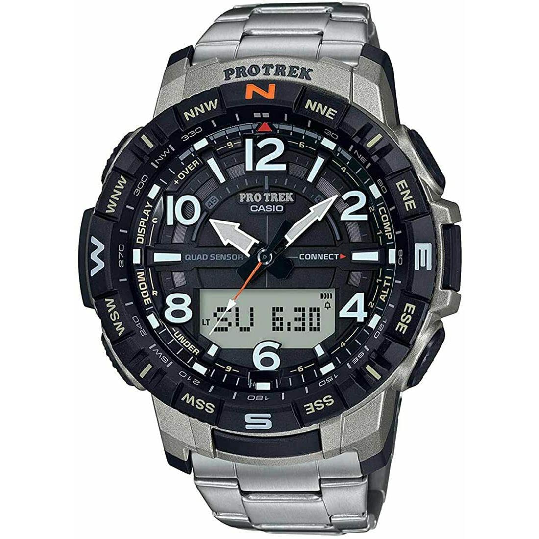 Casio Pro Trek PRTB50T-7 Bluetooth Quad Sensor Titanium Silver 100m Men`s Watch