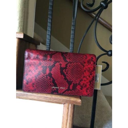 Michael Kors Flap Ellie Medium Red Embossed Leather Shoulder Bag