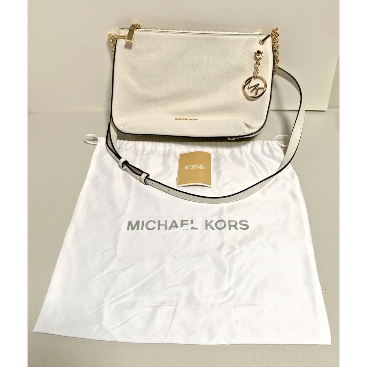 Michael Kors Lillie Optic White Leather Shoulder Messenger Bag with Dust Bag