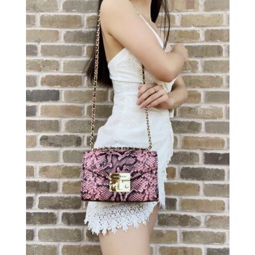 Michael Kors Small Rose Flap Shoulder Bag Crossbody Pink Python Quilted Leather