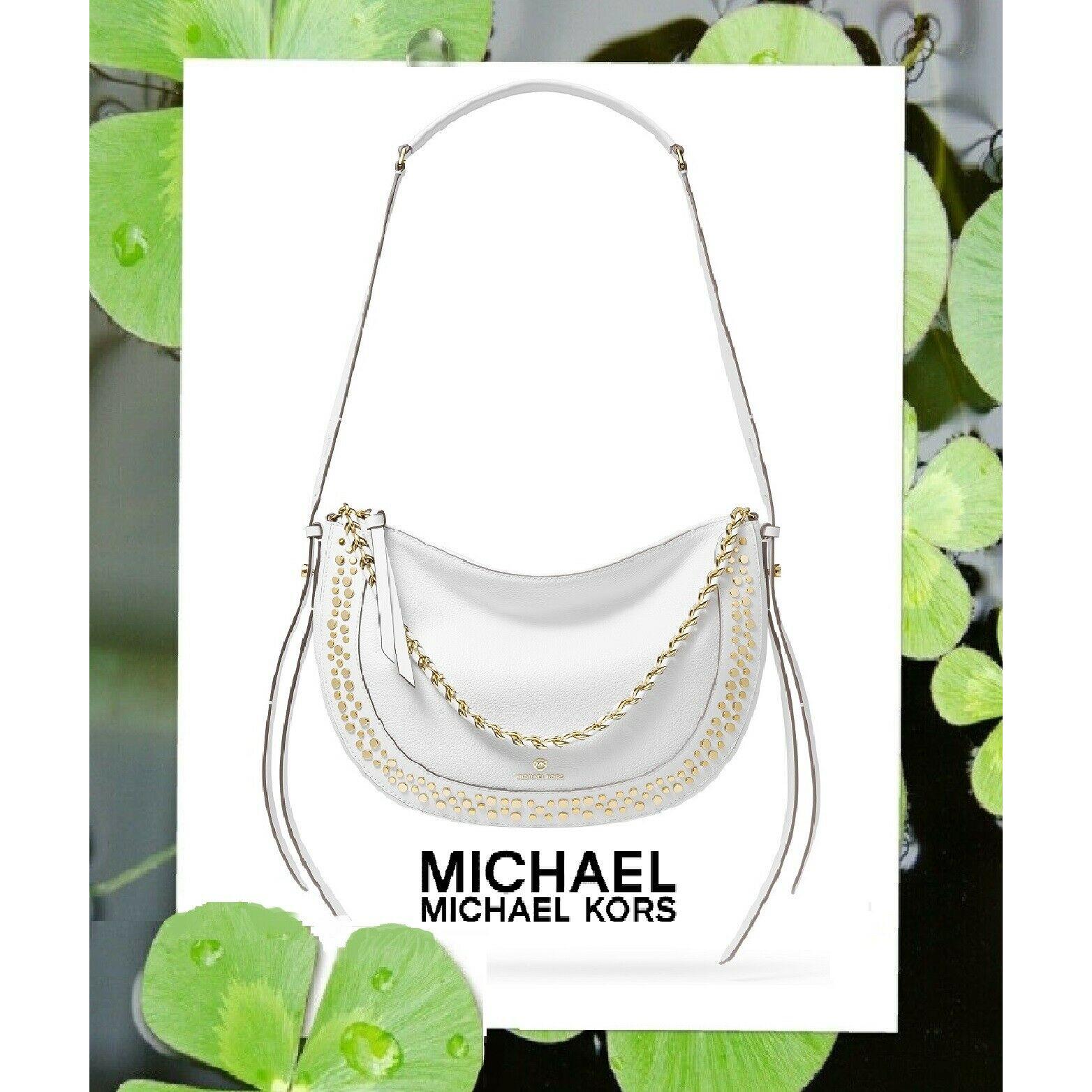 Michael Kors Jagger Gold Studded Shoulder Messenger Bag Optic White Leather