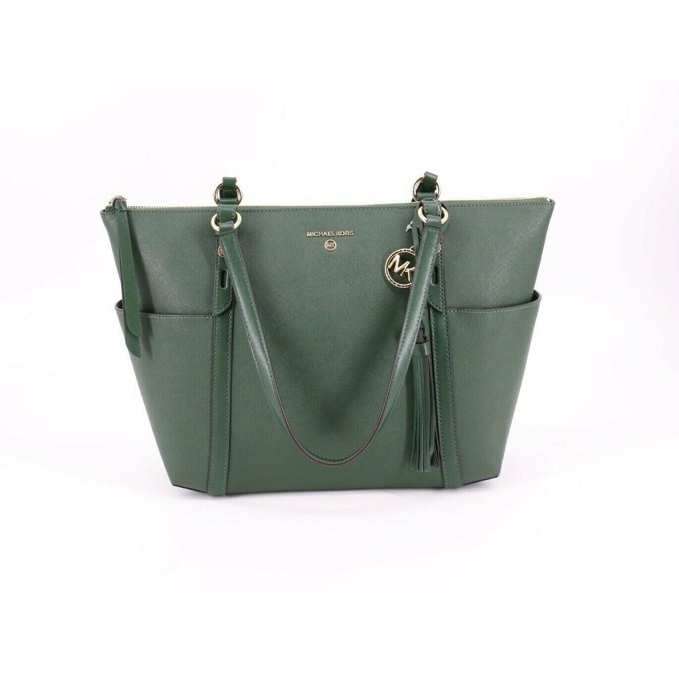 Michael Kors Nomad Large Top Zip Tote Bag Purse Moss Green Gold Hardware