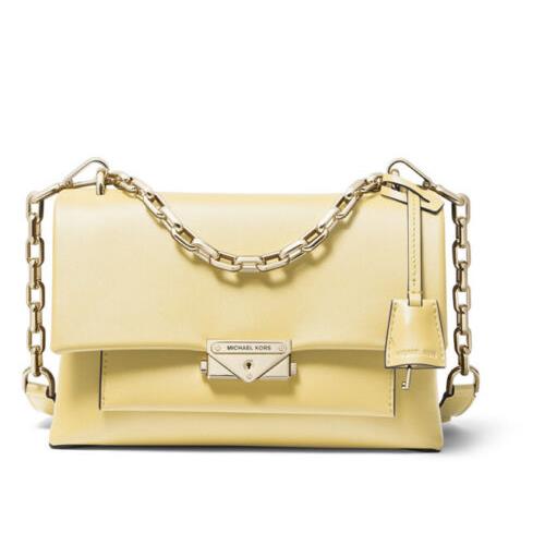 Michael Kors Cece Polished Leather Chain Small Shoulder Bag Buttercup Gold