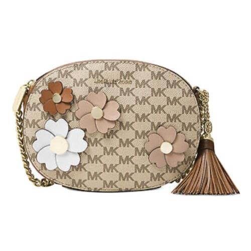 Michael Kors Flora Applique Ginny Messenger Bag Natural Beige Luggage