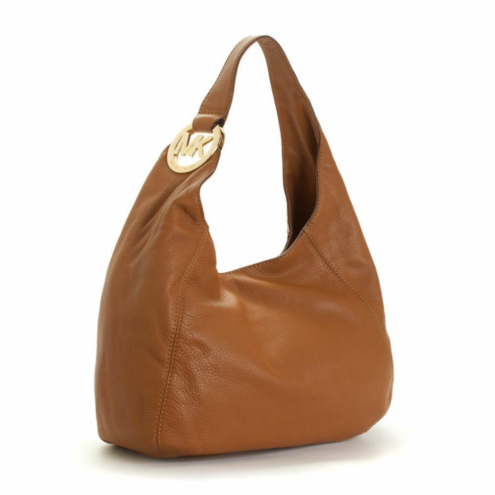 Michael Kors Fulton Pebbled Leather Luggage Brown Large Hobo Shoulder Bag