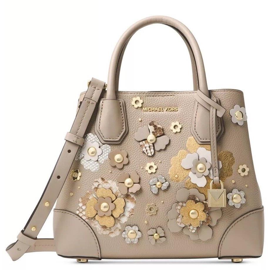 Michael Kors Mercer Gallery Small Floral Oat Gold Whimsical Twist Bag Tote