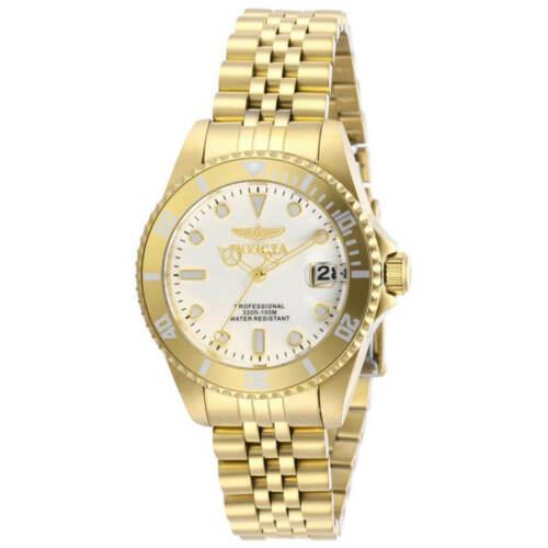 Invicta Women`s Watch Pro Diver Quartz White Dial Yellow Gold Bracelet ...