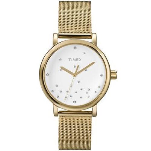 New-timex Gold Tone S/steel Fine Mesh Band+white Crystal Dial WATCH-T2N986+TAG
