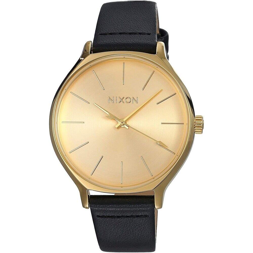 Nixon - Ladies Clique Gold Tone Black Leather Watch - A1250 510