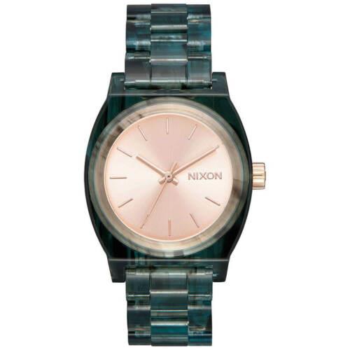 Nixon Women`s Time Teller Watch Quartz Pink Dial Aqua Plastic Bracelet A12142930